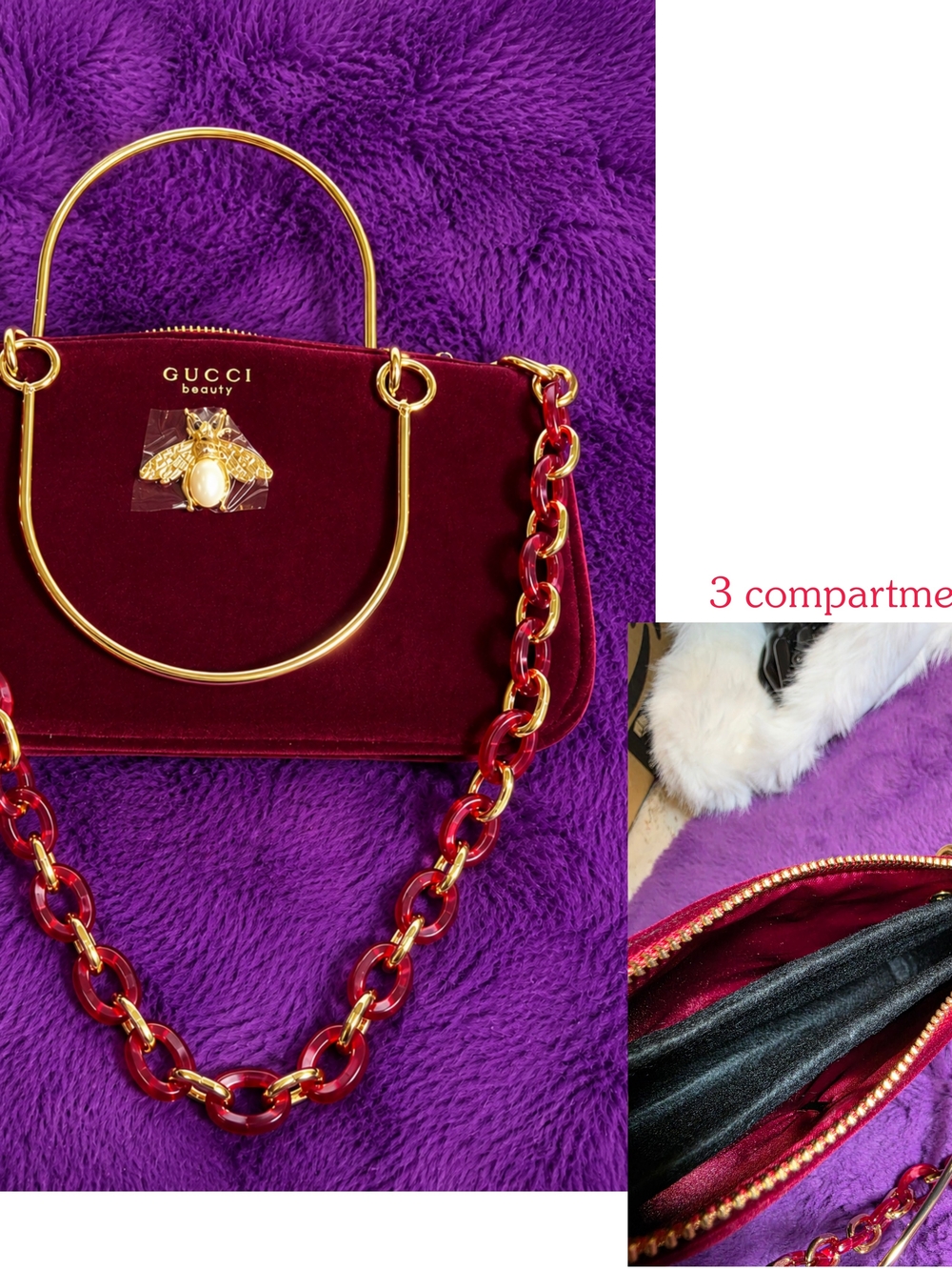 Burgundy Velvet Top Handle Satchel with Gold Bee Accent(GWP BAG)